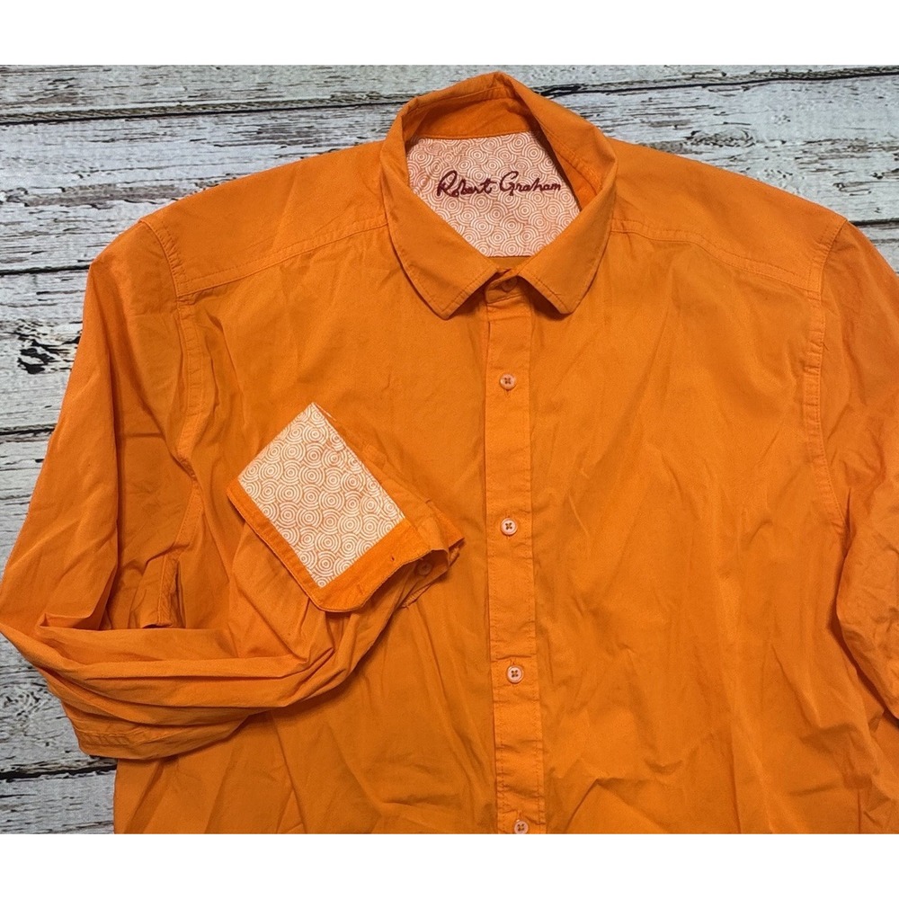 Robert Graham Shirt Mens XL Orange Solid Long Sleeve Button Up Contrast Cuffs